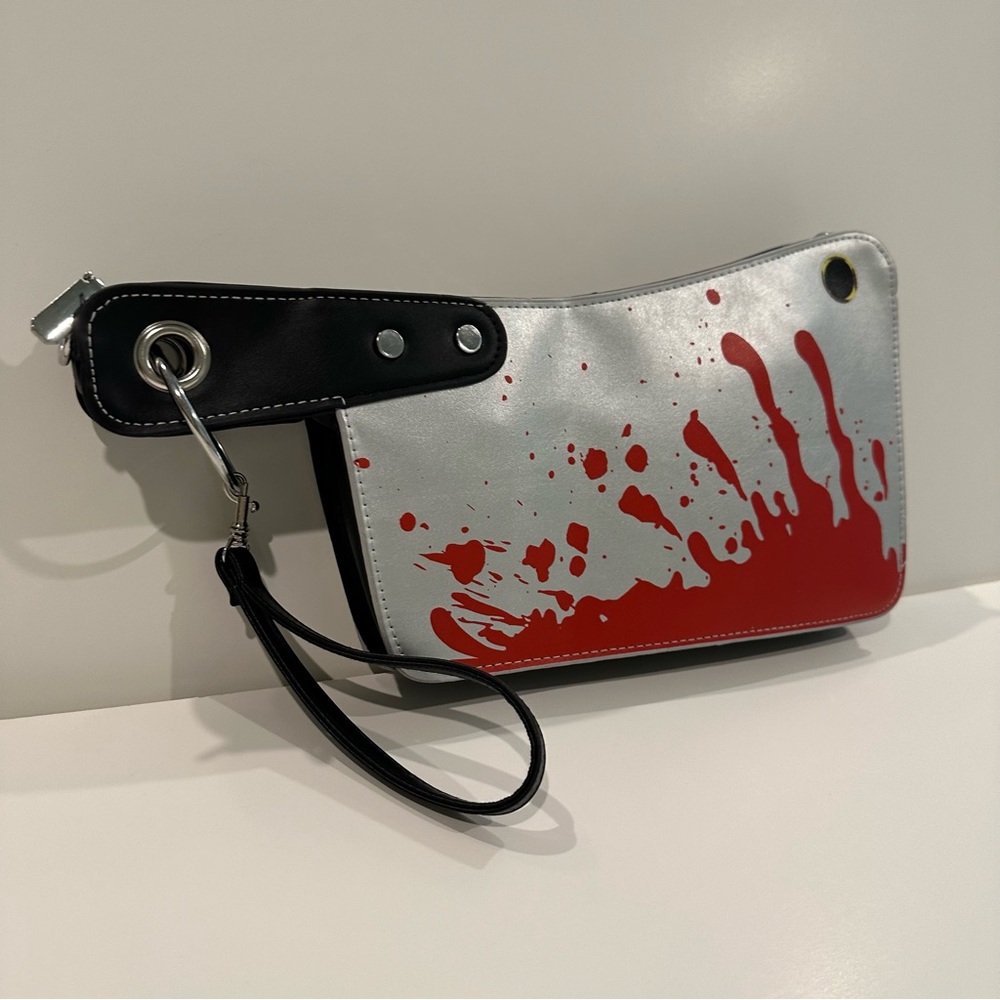 NWT Halloween bloody knife purse with long and clutch straps